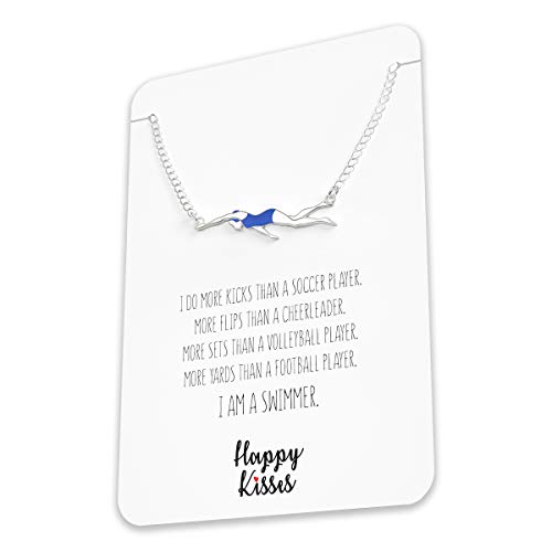 Happy Kisses Swim Gift Necklace for Teen Girls – Cute Swimming Necklace with Swimmer Pendant Charm for Girls on a Swim Team – Inspirational Message Card4