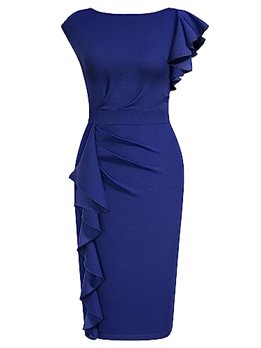 Image of AISIZE Women's Pinup Vintage Ruffle Sleeves Cocktail Party Pencil Dress