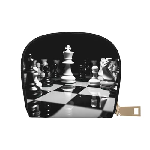 Black And White Chess Credit Card Holder Wallet, Leather Zipper Card Wallet For Women Ladies Rfid Blocking Card Case Small Coin Purse Accordion Wallet Gift