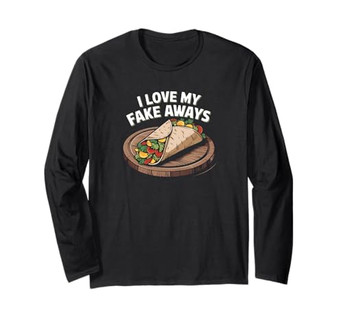 フェイクアウェイ、食品好き、健康的なテイクアウト食品オプション。 長袖Tシャツ