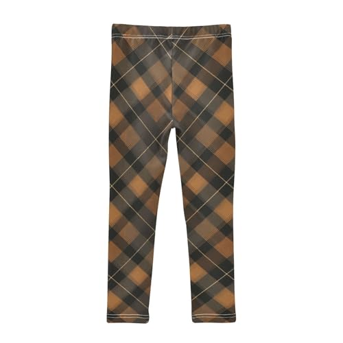 Girls Leggings Brown Black Tartan Plaid Kids Length Leggings Pants Toddler Athletic Soft Tights Trousers 4T2