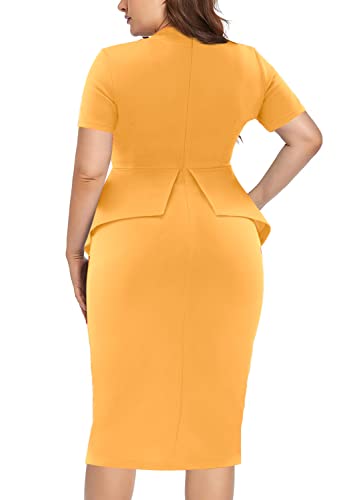 Image of WanMem Plus Size Dress for Curvy Women Semi Formal Cocktail Party Midi Dress Bodycon Short Sleeve Bow Ruffle Pencil Dresses
