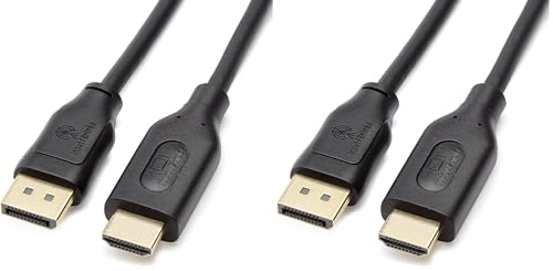 Image of Amazon Basics DisplayPort to HDMI Cable, Uni-Directional, 4k@30Hz, 1920x1200, 1080P Full HD, Gold-Plated Plugs, 15 Foot, Black (Pack of 2)