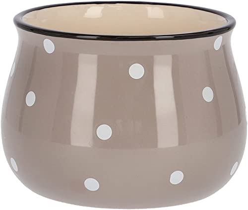 KOTARBAU® Maceta de cerámica 110mm, Maceta de lunares blancos, Maceta beige, Maceta redonda de ceramica esmaltada, Macetero decorativo, Forma de un tazón, Maceta andaluza, Tiesto para flores y plantas