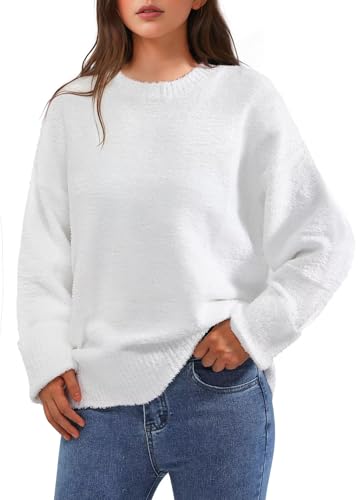 Trifabricy TYBYLMYM9L5 Women'S Oversized Sweater, Crewneck Long Sleeve Women Sweaters, 2024 Fall Winter Fuzzy Knit Casual Sweater, Chunky Warm Pullover Sweaters Top White thumb #7