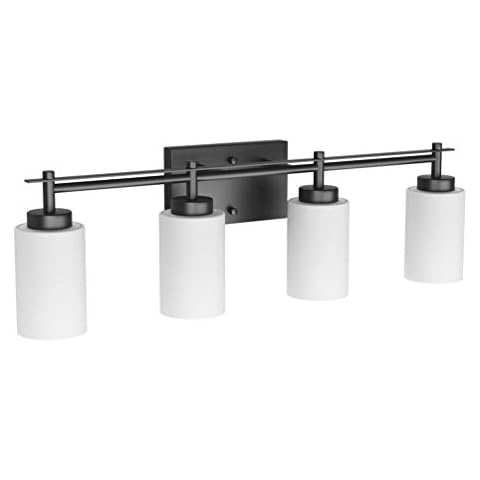 Aipsun Vintage Bathroom Vanity Light Black Bathroom Light Fixtures 4 Lights Milky White Glass Shade Industrial Wall Light (Exclude Bulb) Cover