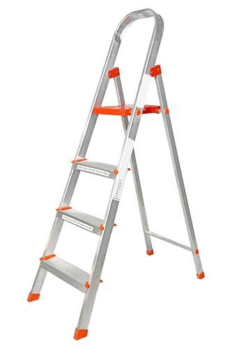 Image of Casa Copenhagen Designed in Denmark, 4-Step Foldable Aluminium Ladder Laser Cut with Super Advance Sure-Hinge Technology,7 Years Warranty- Orange