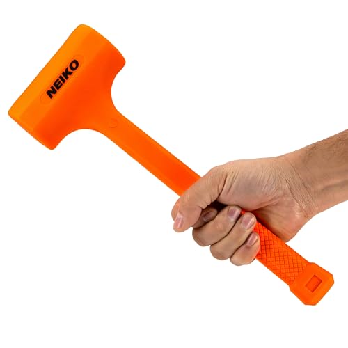Image of NEIKO 02844A Dead Blow Hammer, 2.5 Pounds, Neon Orange Deadblow Hammers, Mallet, Spark and Rebound Resistant, Unibody Molded, Soft Blow Rubber, Checkered Grip, Steel Shot and Core