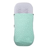 El saco se compone de dos piezas, el cuerpo principal que se acopla en el carrito o silla, con hasta 7 puntos de anclaje, y una capa exterior, unidos por una cremallera.