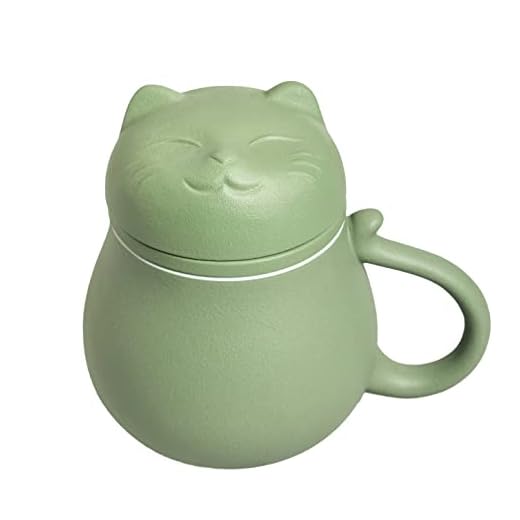 Hanbosym Taza de té de cerámica con infusor y tapa (14 onzas), taza de té con bonito filtro de diseño de gato para empapar hojas sueltas, regalo para vacaciones de cumpleaños, casa cálida (verde)