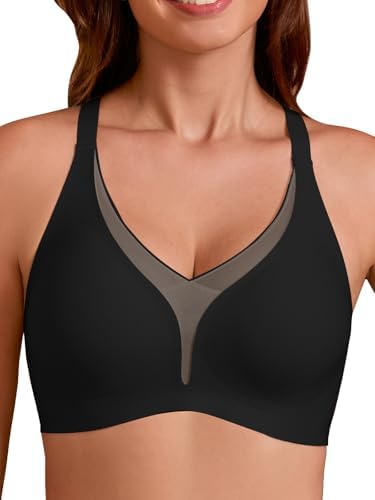 COCOMARTS Jelly Bras for Women No Underwire Push Up Deep V Mesh Comfort T Shirt Bralette Wireless Seamless Everyday Bra