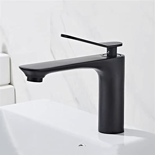 OWOHYG Robinetterie de Salle de Bain Robinetterie pour lavabo de Salle de Bain Mitigeur de lavabo à poignée Unique pour lavabo sous Plan, Noir A