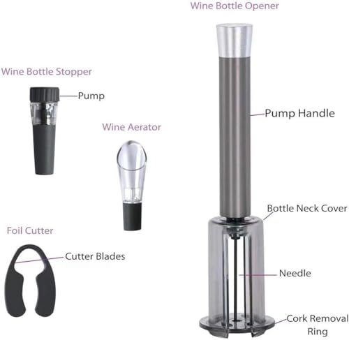 Wino on The go Wine Opening Set,Air Pressure Pump Wine Bottle Opener,Easy Cork Remover Corkscrew,Corkscrew Wine Opener Wine Opener Aluminum Alloy Handle(Red) - Image 4