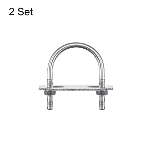Image of uxcell Round U-Bolts, 2 Sets 58mm(2.28 inch) Inner Width 84mm Length M8 304 Stainless Steel U Clamp Bolt with Nuts Washers and Plates, for Boat Trailer