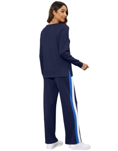 Image of OFEEFAN Women's 2 Piece Lounge Set Travel Airport Outfits Side Slit Tracksuit Wide Leg Loungewear Baggy Comfy Sweatsuit S-3XL