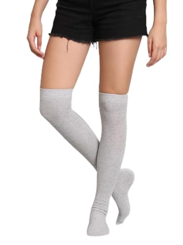 Image of TRAZO Women's Thigh High Socks Over the Knee High Knitted Casual Boot Socks, Striped Long Fashionable Stockings Pack of 1