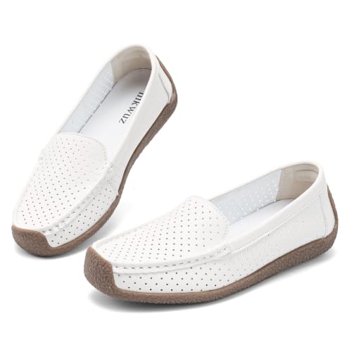 Image of Women's Comfortable & Lightweight Leather Loafers Slip-Ons Driving Walking Mocs Boat Shoes Cute Business Casual Dress Shoes Work Flats for Women