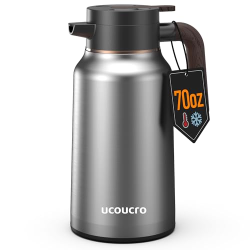 70 oz/2L Thermal Coffee Carafe - 18/8 Stainless Steel Carafes for Hot Liquids-Insulated Coffee Dispenser For Keeping Beverage Hot/Cold Coffee, Tea, Water, Drink Dispenser for Parties,Office,Home
