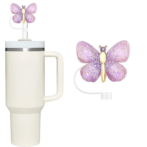Tapón de silicona para pitillo mariposa morado reutilizable miniatura 1