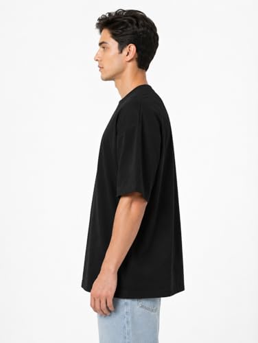 Image of Oheebazar Premium Black Oversized T-Shirt for Men | 240 GSM Heavy Cotton | Loose Fit Plain Streetwear Tee