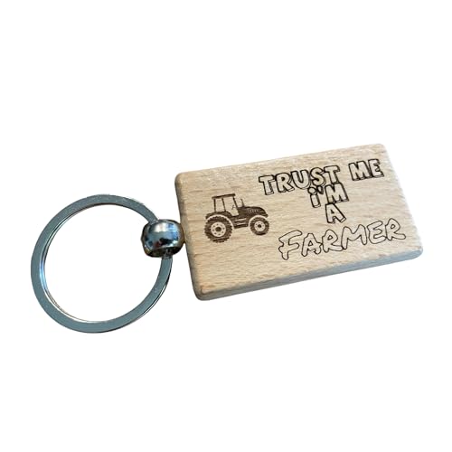 Ashton and Finch Portachiavi con scritta "Trust Me, I'm a Farmer", con incisione a forma di trattore, regalo divertente e unico per gli agricoltori, Marrone, Taglia unica