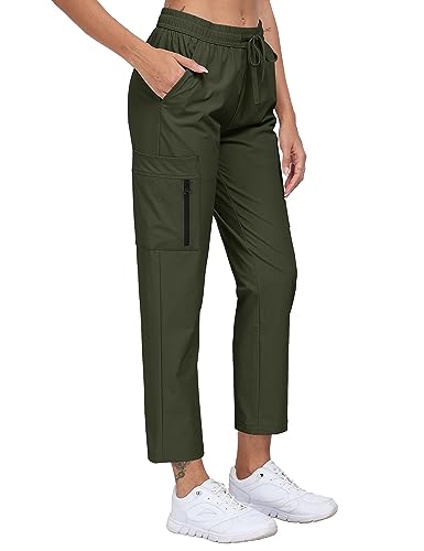 MoFiz Pantalones Cargo Mujer Ligeros Elasticos Trekking Pants de Trabajo Impermeable con Bolsillos Pantalones Verde Militar XL