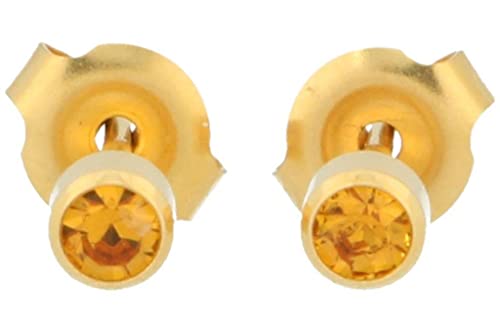 Preisvergleich Produktbild Erstohrstecker hartvergoldet Sterile Ohrstecker Zarge mit Stein in bernstein