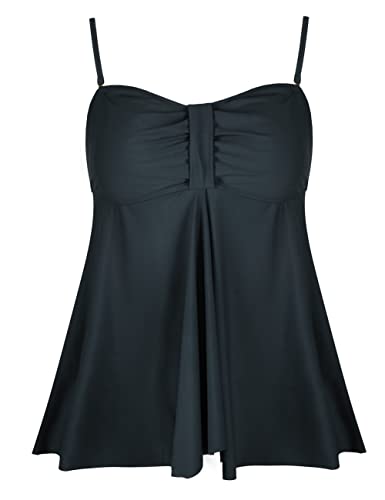 Hilor Women's Flyaway Tankini Top Bandeau Swimsuit Flowy Bathing Suit Tummy Conceal Swimwear