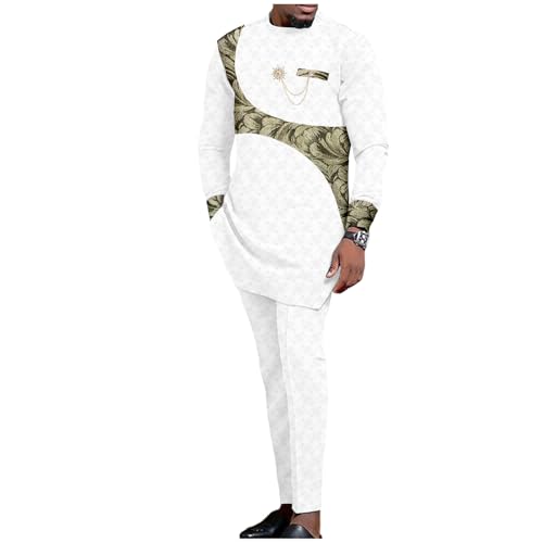 Bazin Riche African Men Clothes Embroidery Brooch Casual Men Shirts and Pants Set Dashiki Outfits