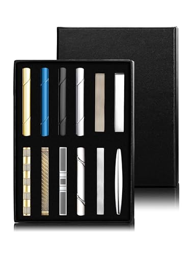 Jstyle 12 Pcs Tie Clips for Men Classic Tie Bar Clip for Regular Ties Black Gold Blue Silver Tone Necktie Gift Sets for Suit Accessories Men Father Wedding Anniversary Business