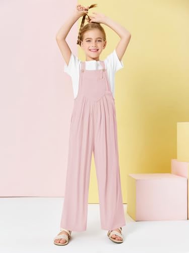 Image of Haloumoning Girls Overalls Kids Casual Sleeveless Wide Leg Jumpsuit Loose Rompers with Pockets 5-14 Years
