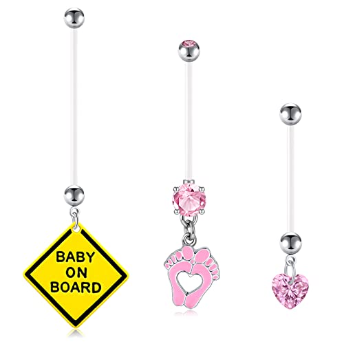 D.Bella 14G Pregnancy Belly Button Rings for Women Flexible Belly Ring Long Maternity Belly Button Ring Silicon
