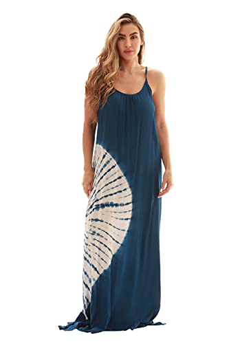 Riviera Sun Spaghetti Strap Maxi Dress - Tie Dye Rayon Beach Cover Up, Open Back, Side Slits, X-Large