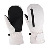 Yiju Winter Ski Mittens Snow Mitts Comfortable Windproof Keep Weather Snowboarding Gloves for Skiing Skating Outdoor, White