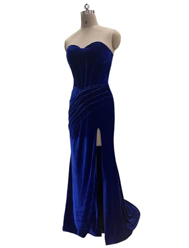 Velvet Corset Prom Dresses 2025 with Slit Sweetheart Long Mermaid Formal Evening Gowns with Ruched Skirt for Women4
