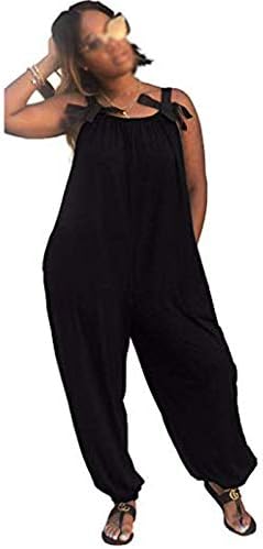 WISHU Women Casual Solid Color Loose Fit Baggy Harem Overall Jumpsuit Sleeveless Spaghetti Strap Long Pants Rompers