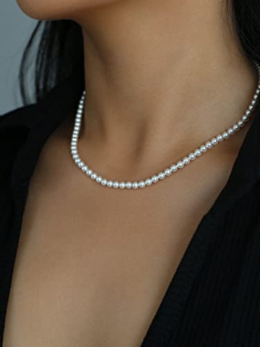 Pearl Necklace For Women,4Mm Dainty Round Imitation Pearl Choker Necklace Wedding Pearl Necklace Delicate Jewelry For Women Simple Bridesmaid Jewelry Gifts #TOP2