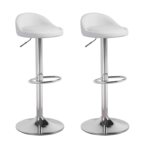Image of Panana Set of 2 Pub Bar Stools Armless Round Seat Height Adjust Gas Lift Swivel Home Breakfast Stool (White)