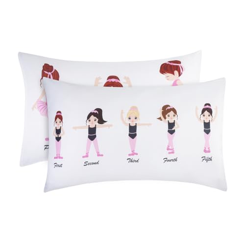 Image of Everyday Kids 2-Pack Standard Size Pillowcases fit Pillows 20 x 26 inch -100% Soft Breathable Microfiber - Perfect for Toddler Little Girl Twin /Full Size Bed - Ballerina