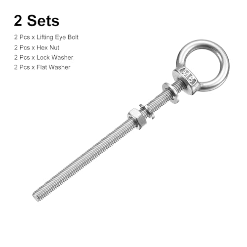 Image of uxcell Lifting Eye Bolt, 2 Sets M6 x 90mm Eye Bolt with Nut Washer 304 Stainless Steel Shoulder Lifting Ring Eye Bolt for Hanging Item