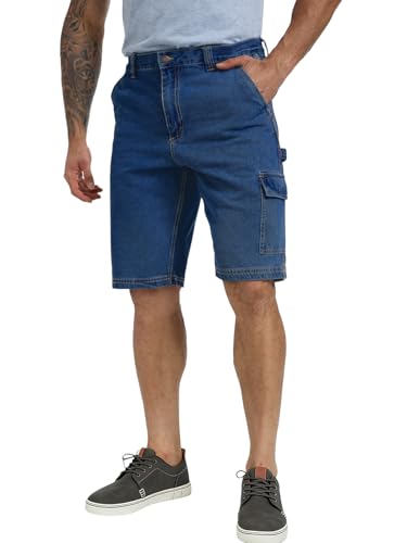 WORK IDEA Mens Cargo Denim Work Shorts Relaxed Fit Heavy Duty Cotton Multiple Pockets and Durable Fabric