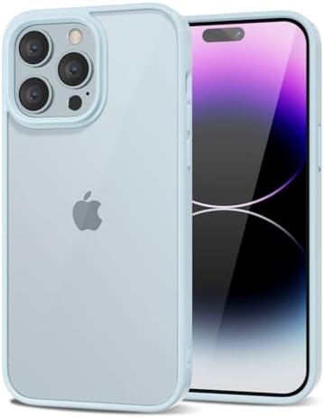 LoeoeL for iPhone 14 Pro Max Case Clear, Transparent Hybrid 14 Pro Max Phone Case [Hard Plastic & Soft Silicone Bumper] Acrylic Non Yellowing Thin Slim Protective Cover for Women, Light Blue