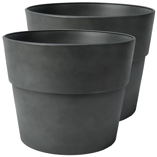 Zedelmaier Übertopf Outdoor 2er Set 34 5 cm Durchmesser Blumentopf außen wetterfest & UV-beständig Kunststoff Pflanzkübel ohne Loch für Balkon Terrasse & Garten Steingrau XL (Ø34 5×H28 cm)