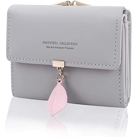 KQueenStar Grey Leather Wallet with Heart Buckle Cover