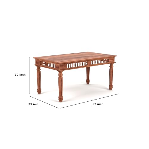 Image of Solid Sheesham Wood Traditional Dining Table 6 Seater Wooden Six Seater Dinning Table with 6 Chairs for Home Chairs with Cushion Dining Room Sets for Restaurants (Natural Finish)
