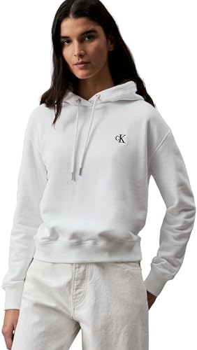 Calvin Klein Donna Felpa CK Embroidery con Cappuccio, Bianco...