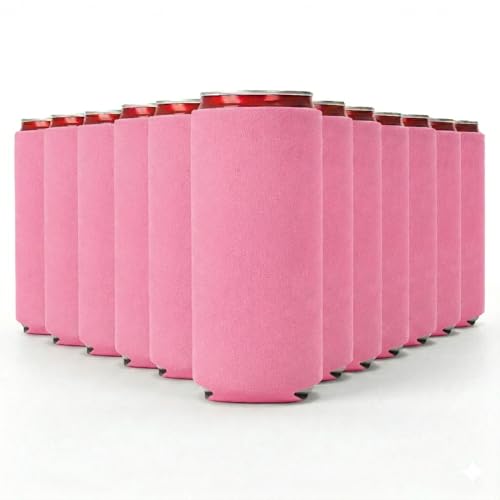 Slim Can Cooler Sleeve 12 Pack – Blank Neoprene Insulated - Pink | Can Coolers for 12 oz Skinny Beer & Soda – Sublimation Ready Drink Sleeves for Heat Press, Custom Printing & Party Favors