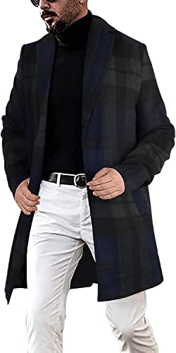Image of chouyatou Men's Casual Notched Collar Plaid Single Breasted Wool Blend Formal Trench Top Coat