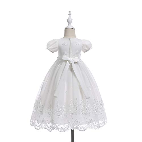 Glamulice Baby Girls Newborn Satin Christening Baptism Floral Embroidered Dress Blessing Gown Outfit Lace Formal Party Dresses 0-6 Ivory White Infant Holiday Birthday Church Gowns & Hat & Shoes 3M #TOP3