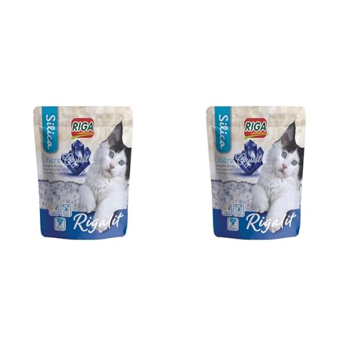 Riga - Rigalit Crystal - Litière pour Chat Absorbante d'origine Minérale - Gel de Silice - Absorbe Les Odeurs - Anti Développement Bactérien - 2,2 kg (Lot de 2)